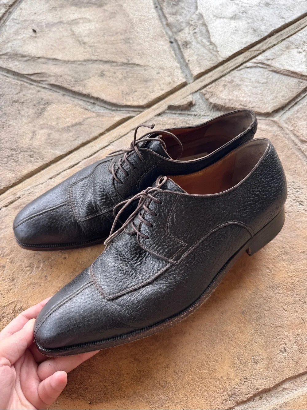 Moreschi Brown Pebbled Leather Derby Shoes Italy Men’s US 10.5  Lace Up